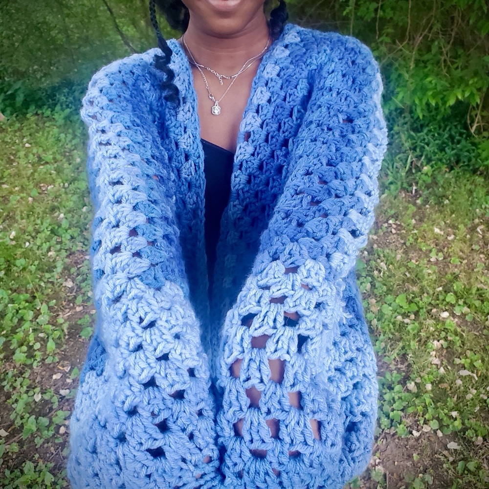 Cozy Blue Crochet Sweater❤️